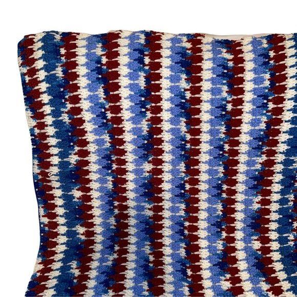 Handmade Hand Crafted Patriotic USA Striped Crocheted Blanket Throw 51x44 - Picture 2 of 10